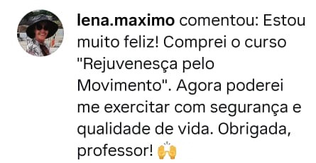 Depoimento de aluna dizendo que se exercita com segurança e qualidade de vida